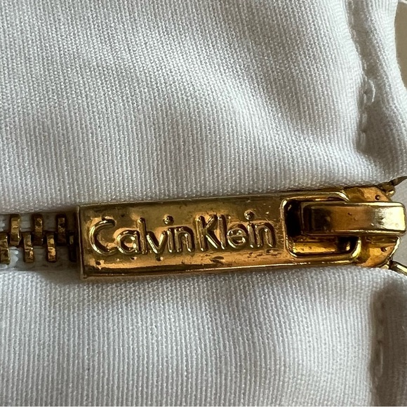 CALVIN KLEIN PONTE DRESS Sz 6 White Sleeveless Embellished Zipper Front - Picture 7 of 8